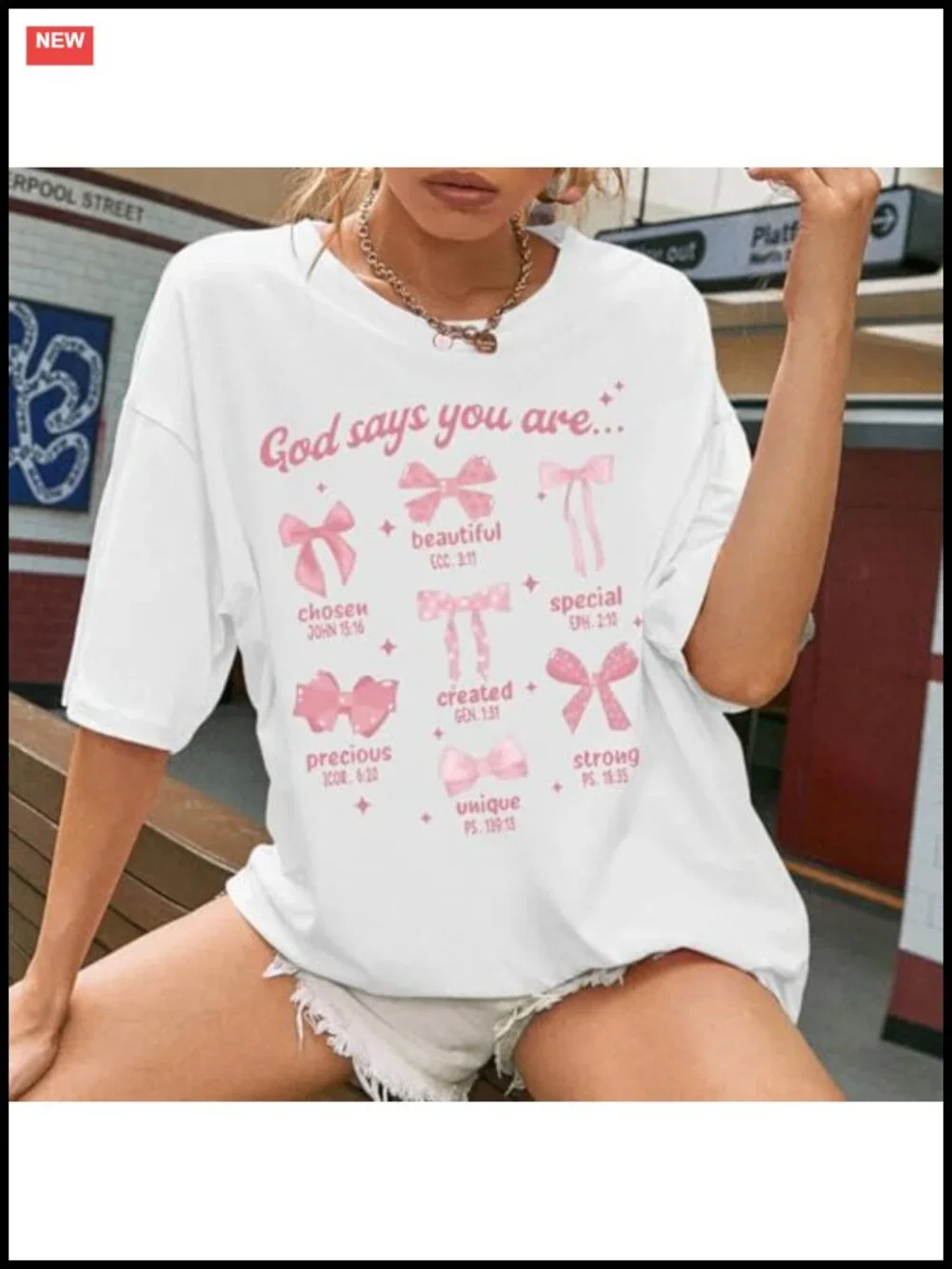 Oversized Christian Bow Tee for Women Cute Coquette Graphic T-Shirt